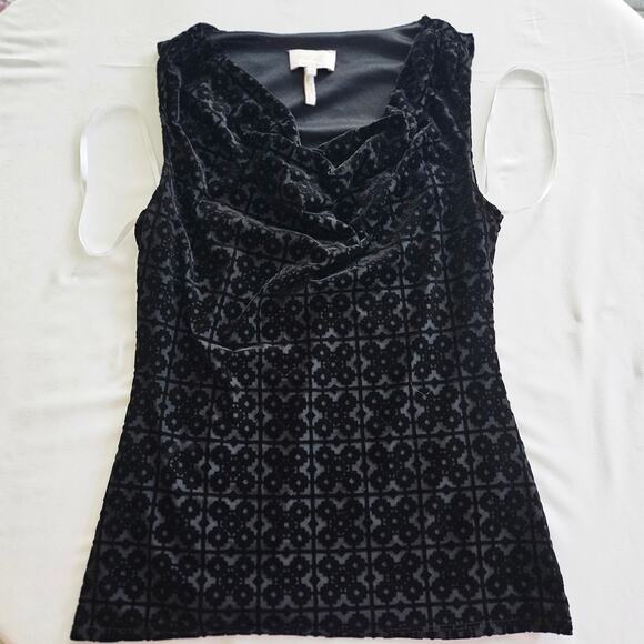 Laundry by Shelli Segal Black Burnout Velvet Cowl Neck Tank Top Women’s Small - Picture 2 of 10